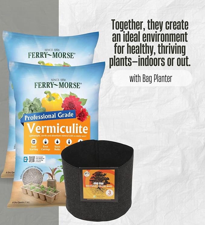 GROVE Chunky Perlite for Plants Indoor Bundle with Grow Bag Planter Black – Lightweight Mineral Soil Additive for Drainage, Aeration & Moisture Retention – Gift Set (3 Items)