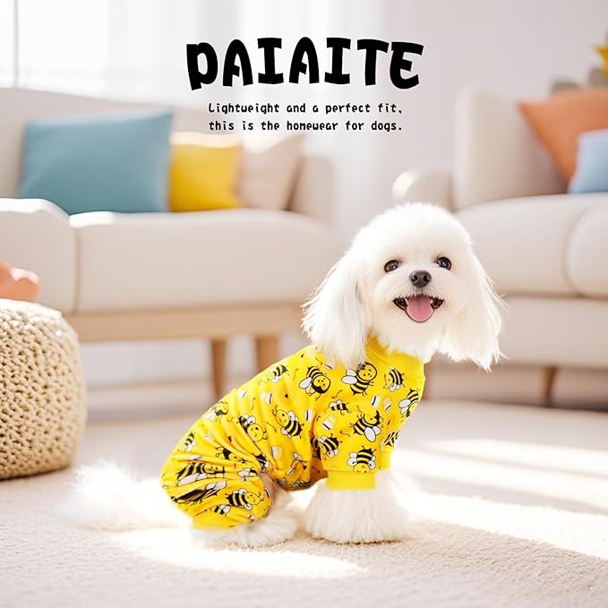 Paiaite Dog Pajamas Onesie: Comfortable Four-Legged Apparel for Small, Medium, & Large Dogs, Polyester Material for Comfort, Wrinkle Resistance, Moisture Wicking, Stretchiness Cute Bee S