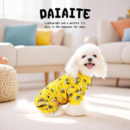 Paiaite Dog Pajamas Onesie: Comfortable Four-Legged Apparel for Small, Medium, & Large Dogs, Polyester Material for Comfort, Wrinkle Resistance, Moisture Wicking, Stretchiness Cute Bee S