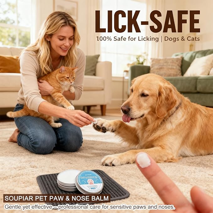 Vet-Approved Dog Paw Balm & Nose Butter 2.1oz - Lick-Safe All-Natural Moisturizer with Coconut Oil, Nourishes Dry Paws & Noses, Protects Against Hot Pavement & Winter Cold for Dogs, Cats & Horses