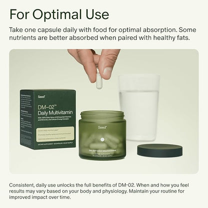 Seed DM-02 Daily Multivitamin - 100% DV Essential Vitamins and Minerals for Women & Men - Helps Fill Daily Nutrient Gaps - Immune, Bone, Hair, Skin & Nails Health - Vegan - 30 Capsules (30-Day Supply)