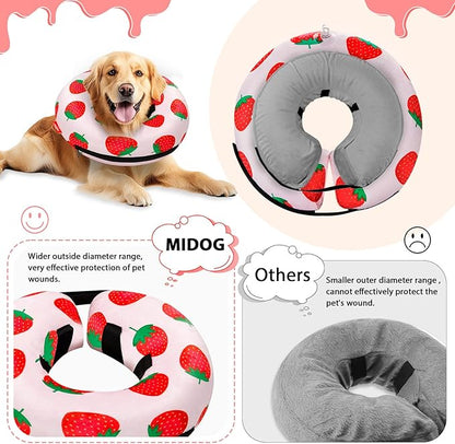 MIDOG Inflatable Dog Cone Alternative for After Surgery - Soft Protective Donut Collar Prevents Licking, Comfortable Recovery E-Collar Alternative for Small Medium Large Dogs (Strawberry,XS)