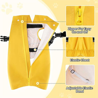 SlowTon Dog Raincoat Waterproof - Dog Rain Jacket with Harness and Hood Lightweight, Reflective Dogs Rain Coat for Large Medium Small Dogs Girl Boy Puppy Poncho Pet Clothes (Yellow, 2XL)