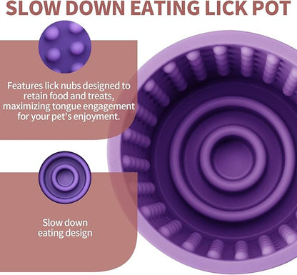 Dog Lick Bowl, Bestalk Anxiety Relief Slow Feeder Dog Freeze Mat Treat Dispenser, Non-Slip Licking Bowl Enrichment Toys for Small Medium and Large Breed Dogs, BPA Free Silicone(Purple,M-L)