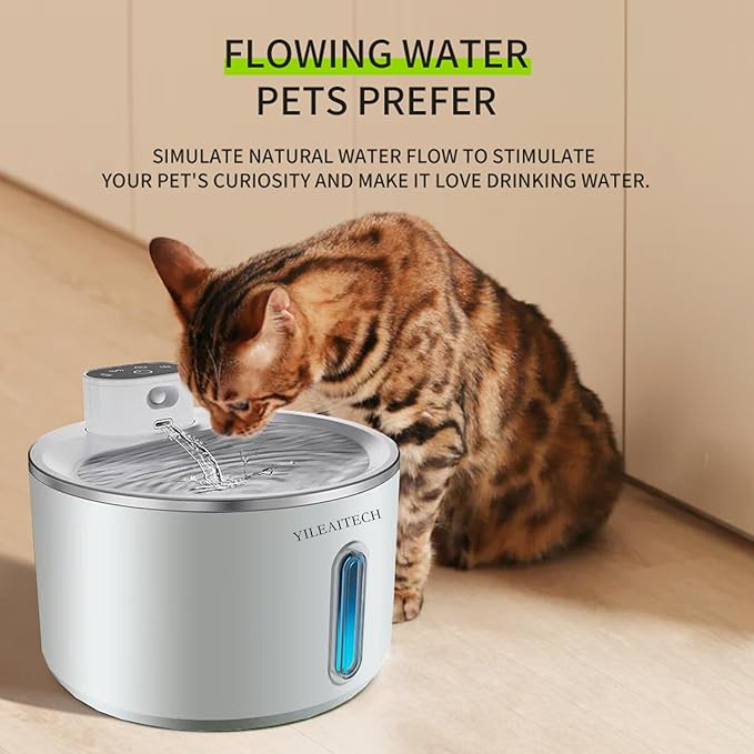 Wireless Cat Water Fountain Stainless Steel, 135oz/4L Cat Fountain, Battery Operated, Cordless Pet Water Fountain for Cats & Dogs with Motion Sensor, Ultra Quiet Pump, 12 Filters (White, 4L)