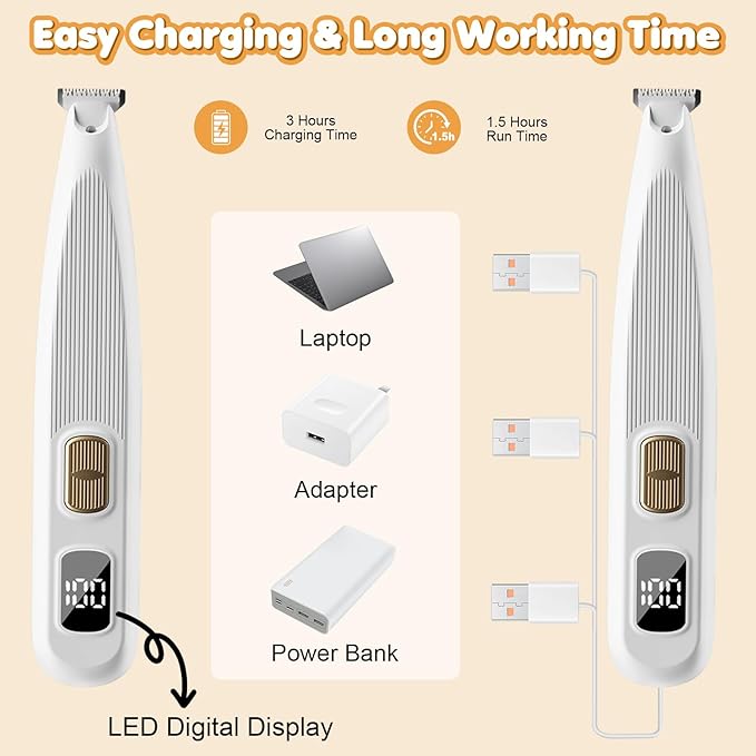 Dog Paw Trimmer with LED Digital Display,20mm Ceramic Blade Electric Rechargeable Dog Clippers for Grooming,Pet Paw Trimmer for Grooming for Paws, Eyes, Ears, Face & Hip Areas