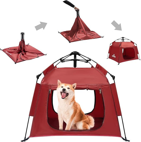 Outdoor Pet Automatic Camping Tent, Pop up Cave Bed for Indoor Cats and Small Dogs, Portable Cat House Dog House, Red.