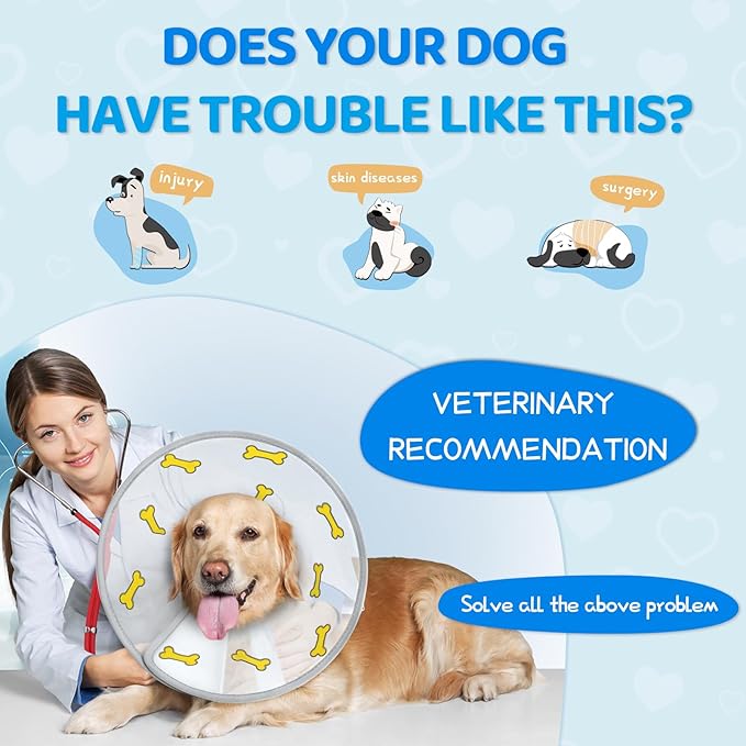 Supet Dog Cone Collar After Surgery to Stop Licking: Adjustable Recovery Elizabeth Collar Alternative for Large Medium Small Dogs, Plastic Pet Head Neck Cone (M)