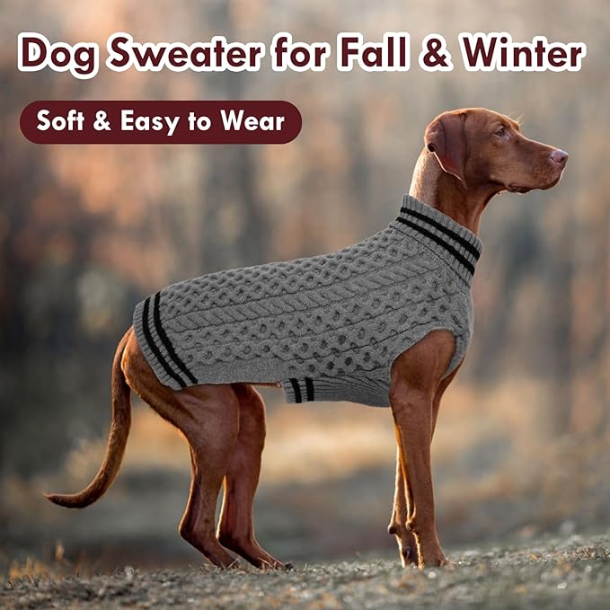 Large Dog Sweater, Fall Winter Warm Turtleneck Pullover, Thick Soft Stretchy Knit for Sensitive Skin, Fleece Christmas Sweaters for Dogs Girl Boy Easy on, Grey L