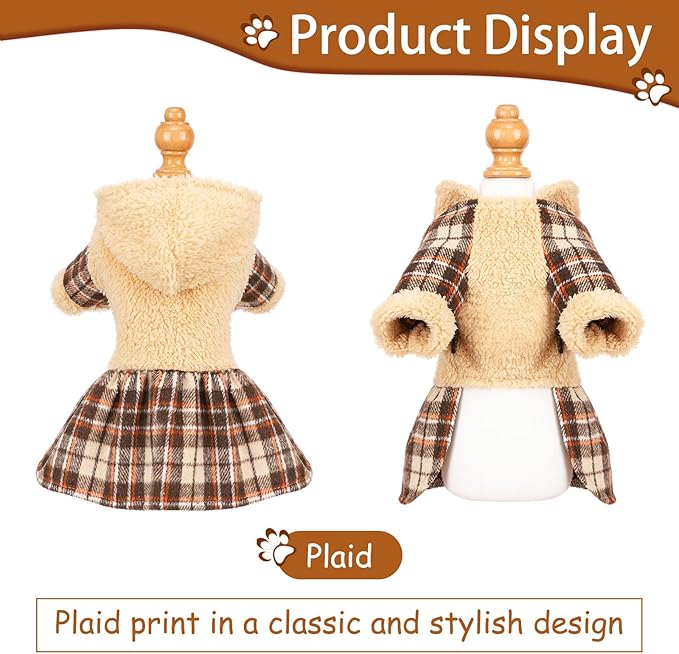 Dog Sweater Dresses for Small Dogs Girl, Winter Puppy Clothes Fleece Warm Puppy Hoodie, Pet Festival Outfits Apparel Clothing, Pet Outfits for Chihuahua Yorkie Skirt (Medium, Khaki)