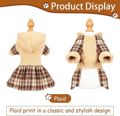 Dog Sweater Dresses for Small Dogs Girl, Winter Puppy Clothes Fleece Warm Puppy Hoodie, Pet Festival Outfits Apparel Clothing, Pet Outfits for Chihuahua Yorkie Skirt (Medium, Khaki)