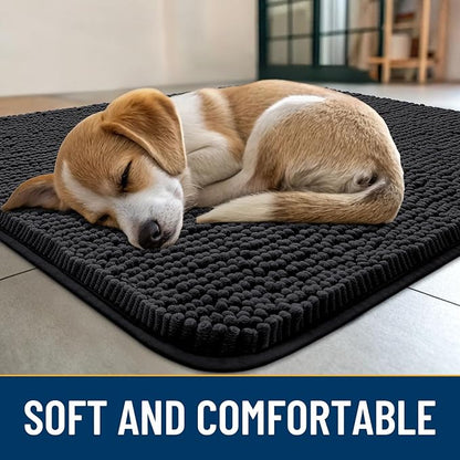 Smiry Dog Door Mat for Muddy Paws 40x32, Absorbs Moisture and Dirt Doormat, Non-Slip Washable Quick Dry Chenille Front Door Mat Indoor Entrance, Entryway Carpet for Inside Floor, Black