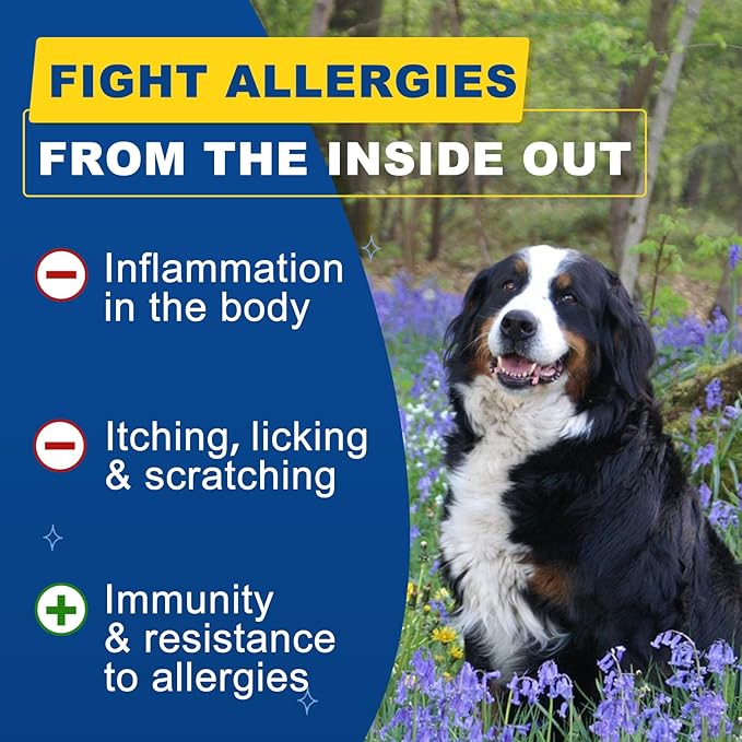 Dog Allergy Relief Chews, Itch Relief for Dogs, Colostrum, Probiotics for Dogs Support Immunity, Omega 3, Honey for Dry & Itchy Skin Relief, Seasonal Allergy, Pawlicking, Hot Spot Treatment, 120 Bites