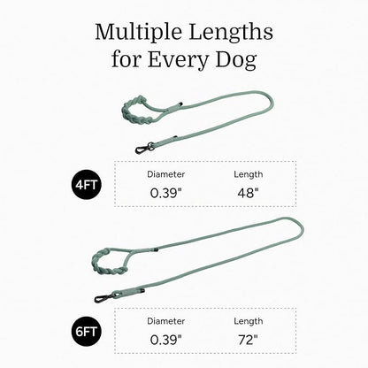 2025 New Edition, Fei & Eve Hand-Braided Dog Leash, 4FT | SP Cotton Material | Heavy Duty Training | Comfort Grip Handle for Small/Medium/Large Dogs, Green
