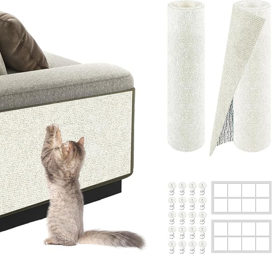 2Pack Total 78.7"x15.8" Cat Scratch Mat for Cat Couch Furniture and Wall Protector | Trimmable Self-Adhesive Carpet Climb Cat Scratcher for Covering Cat Tower and Replacement Pads (OffWhite)