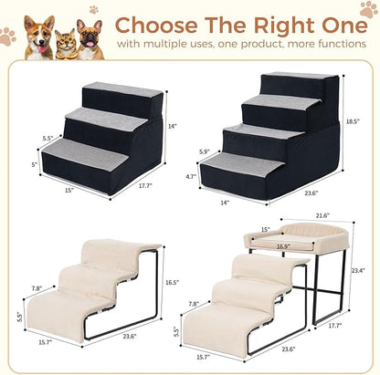 Dog Stairs for Small Dogs and Cats 15.4" H 3-Step Dog Steps for High Bed Couch and Sofa Pet Stairs with Supporting Board Pet Ramp with Non-Slip Bottom Washable Cover