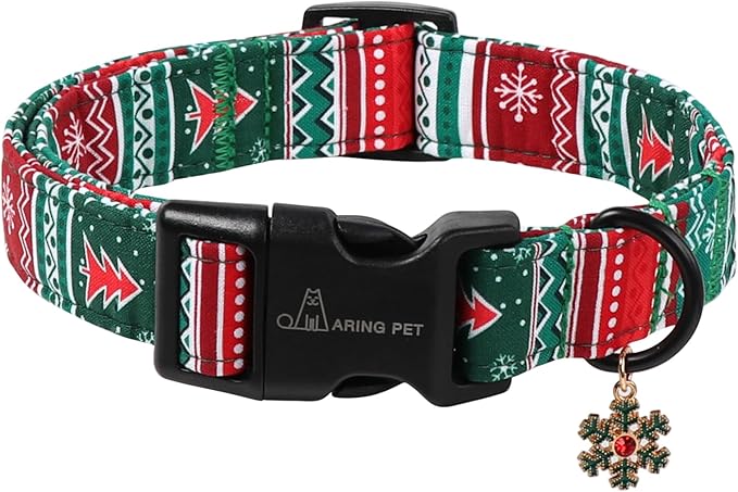 ARING PET Christmas Dog Collar, Cute Red Green Folk Cotton Pet Collars with Quick Release Buckle for Puppy Small Medium Large Boy Girl Dogs-XL