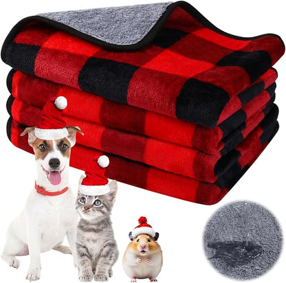 Reginary 4 Pcs Waterproof Guinea Pig Blankets Washable Small Animal Fleece Bedding Guinea Pig Cage Liners Reusable Training Pads Pet Pee Pad Sleep Mat for Hamster(Plaid,24 x 16 Inch)
