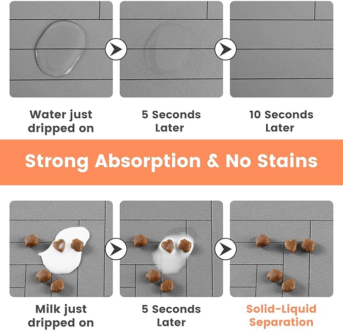 Pet Feeding Mat-Absorbent Pet Placemat for Food and Water Bowl, with Waterproof Rubber Backing, Quick Dry Water Dispenser Mat for Dog and Cat (24"x16", Striped Light Gray)