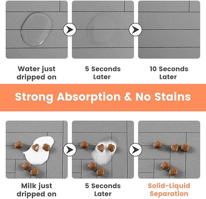 Pet Feeding Mat-Absorbent Pet Placemat for Food and Water Bowl, with Waterproof Rubber Backing, Quick Dry Water Dispenser Mat for Dog and Cat (20"x12", Striped Light Gray)