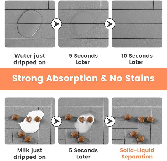 Pet Feeding Mat-Absorbent Pet Placemat for Food and Water Bowl, with Waterproof Rubber Backing, Quick Dry Water Dispenser Mat for Dog and Cat (20"x12", Striped Light Gray)