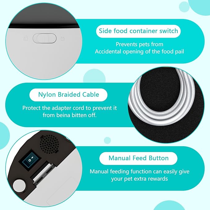 Ducksky Automatic Cat Feeder with Camera, 2.4Ghz WiFi Timed Dog Food Dispenser with APP Control, 3L Auto Dry Food Feeders for Pets with HD Video, 1-8 Meals/Day, 10s Voice Recorder (Camera and WiFi)