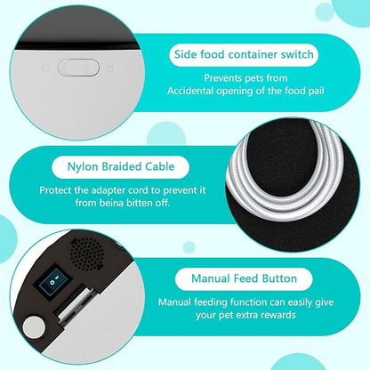 Ducksky Automatic Cat Feeder with Camera, 2.4Ghz WiFi Timed Dog Food Dispenser with APP Control, 3L Auto Dry Food Feeders for Pets with HD Video, 1-8 Meals/Day, 10s Voice Recorder (Camera and WiFi)