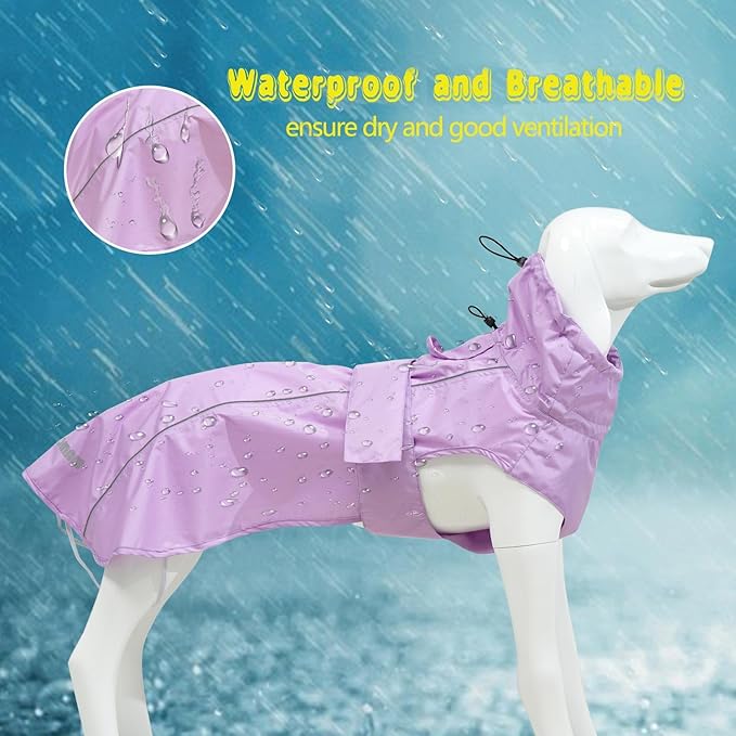 Adjustable Waterproof Dog Raincoat for Dogs,Lightweight Pet Rain Jacket Puppy Clothes with Reflective Strip for Small Medium Large Dogs (Light Purple, 3X-Large)