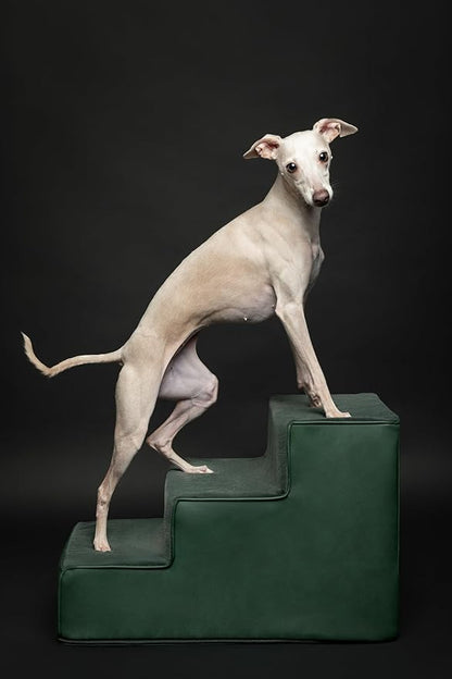 Noah & Paw Dog Stairs, Dog Ramp for Bed (16" Extra Wide) Pet Stairs for High Bed, Design to Fit Small and Large Breeds, Durable 3 Pet Steps for Couch (35 Foam Density) Leather Collection