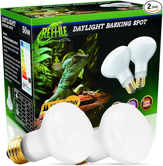 MISDOOD Reptile Heat Lamp 50W, 2 Pack Daylight UVA Basking Light Bulbs with E26 Base for Lizards, Turtles, Snakes and Amphibians