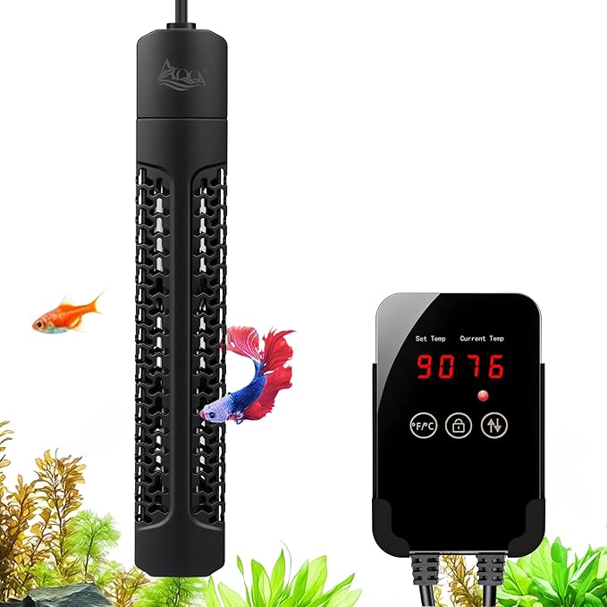 AQQA Fish Tank Heater 500W Quartz Glass Submersible Aquarium Heater with Intelligent Overheat & Dry-Run Protection for Marine and Freshwater Tank (500W for 55-130 Gallon)