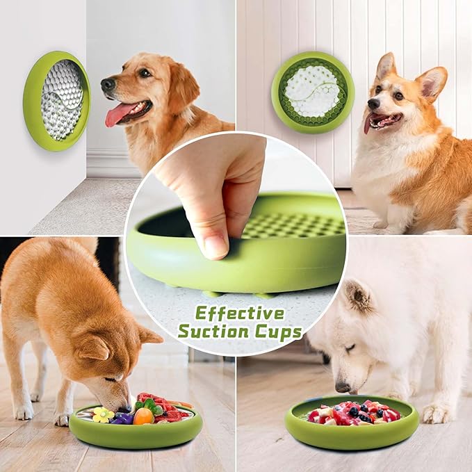 Dog Lick Bowl, Non-Slip Dog Slow Feeder Licking Mat Treat Dispenser, Interactive and Enrichment Toys, Boredom & Anxiety Reducer, BPA Free Silicone (Green, Large)