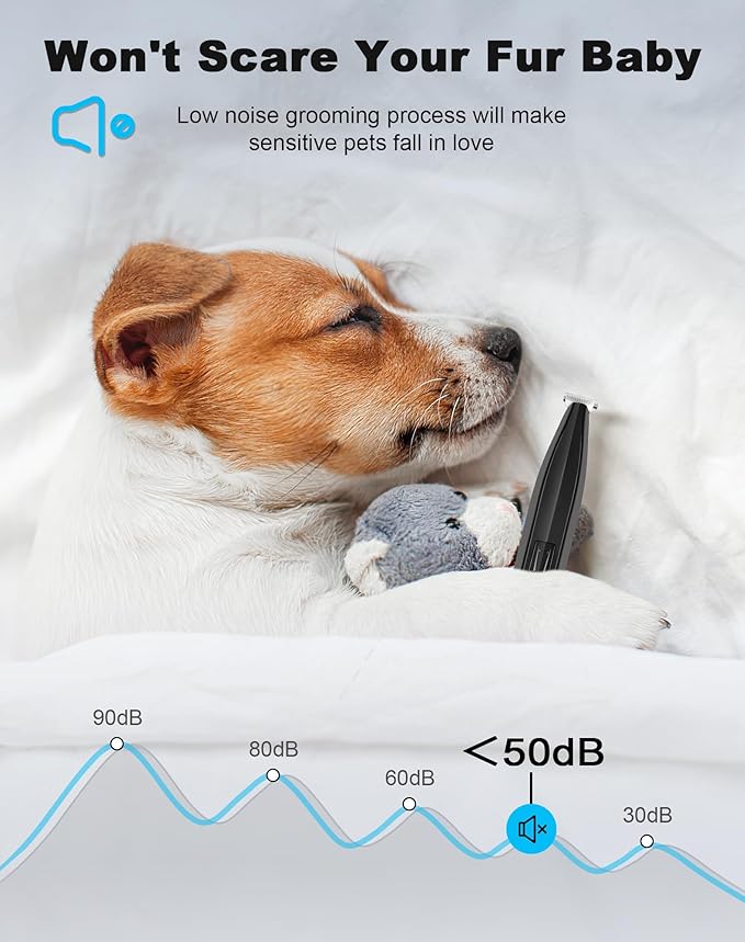 Dog Paw Trimmer for Grooming, Cordless Rechargeable Dog Clippers with Widened Blade, Low Noise Electric Cat Precision Shaver for Small Pet's Hair Around Eyes, Faces, Ears, Paws, Rump(Black)