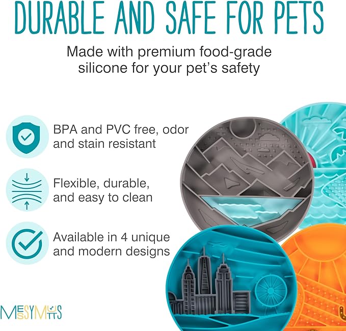 Messy Mutts and Cats Interactive Slow Feeder | Mountain Grey - 2 Cup Capacity | 8” Round Silicone Puzzle Slow Feeder for Dogs/Cats | Enrichment Food Dish for Slow Eating, Bloating