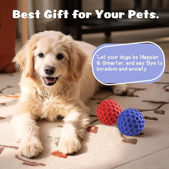 HIPPIH Indestructible Squeaky Dog Toys, Interactive Dog Balls 2 Pack, Chew Toys for Aggressive Chewers, Natural Rubber Puppy Toy for Large/Medium Dogs, Tough Puppy Teething Toy, Relieve Anxiety