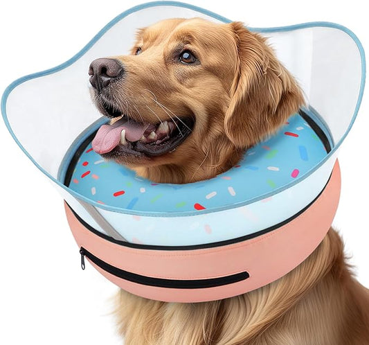 Supet Raised Inflatable Dog Cone Collar to Stop Licking, Soft Dog Cone Alternative After Surgery, Doggie Neck Donut Collar for Small Medium Large Dogs