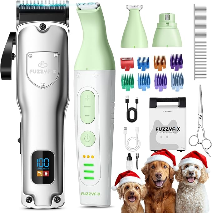 Dog Grooming Kit, Dog Clippers for Grooming for Thick Heavy Coats, Professional Pet Paw Trimmer Nail Grinder Low Noise Rechargeable Stainless Steel Hair Trimmer for Dogs Cats Animals