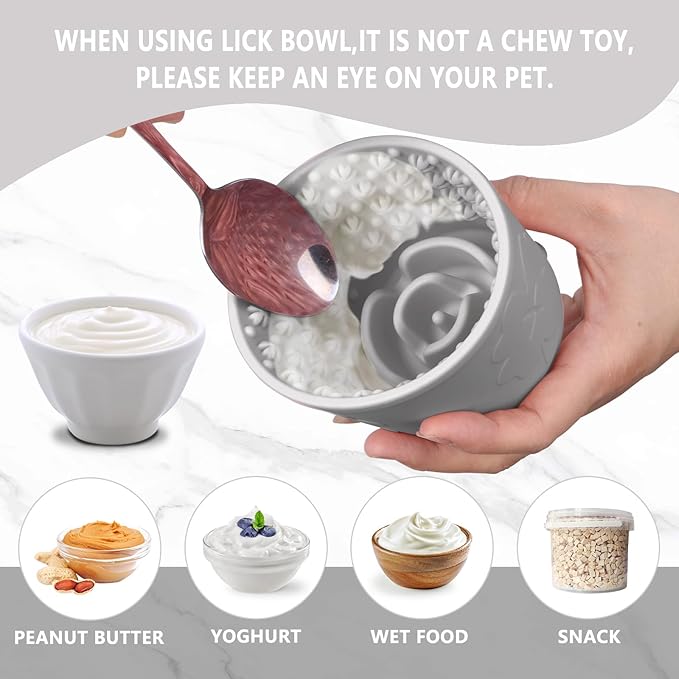 Silicone Lick Bowl for Dogs ，Freeze Bowl for Dogs with Suction Cups for Dog Anxiety Relief,nteractive Dog Puzzle (Grey)