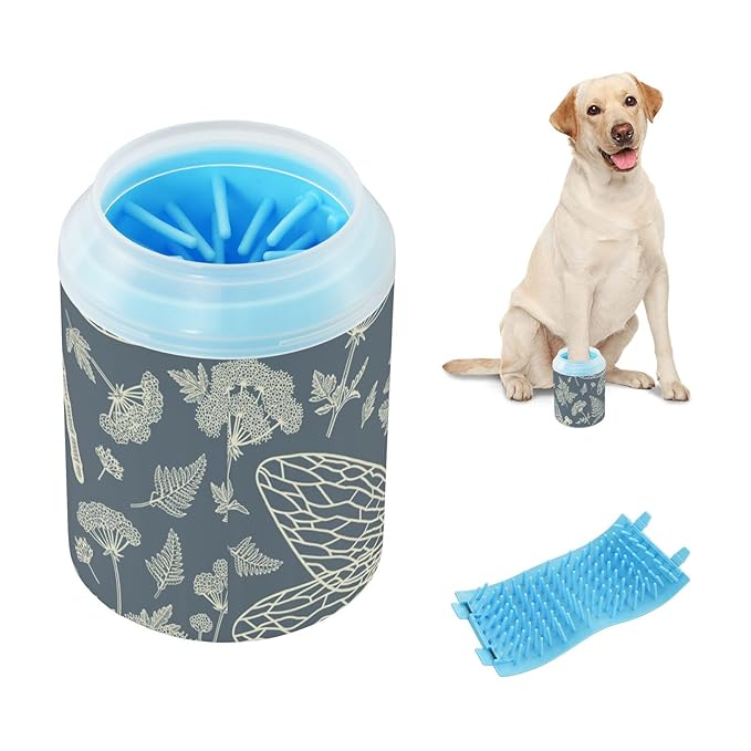 Dog Paw Cleaner Cups for Dogs Pet Foot Washer Paw Scrubber for Medium Small Dogs Cats Cleaning Cup Nature Dragonfly Gray