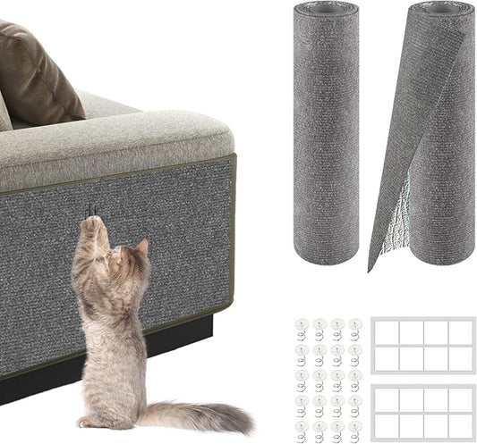 2Pack Total 78.7"x15.8" Cat Scratch Mat for Cat Couch Furniture and Wall Protector | Trimmable Self-Adhesive Carpet Climb Cat Scratcher for Covering Cat Tower and Replacement Pads (Light Grey)