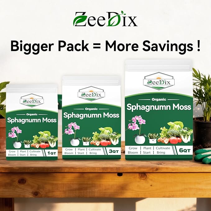 ZeeDix 3QT Natural Sphagnum Moss for Plants, Orchid Moss Potting Mix for Repotting, High Water Retention, Help with Maintain Humidity, Plant Moss for Gardening, Hanging Baskets, Reptile Bedding