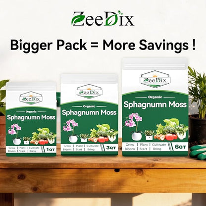ZeeDix 3QT Natural Sphagnum Moss for Plants, Orchid Moss Potting Mix for Repotting, High Water Retention, Help with Maintain Humidity, Plant Moss for Gardening, Hanging Baskets, Reptile Bedding