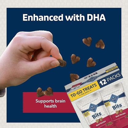 Blue Buffalo Bits Natural Soft Moist To Go Dog Training Treats Beef Recipe 1-oz Bags (Pack of 12)