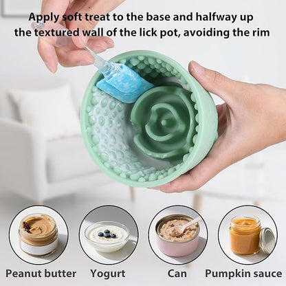 Dog Slow Feeder Lick Bowl - Non-Slip Licking Treat Dispenser for Small Medium Large Dogs, Promotes Anxiety Relief & Prevents Choking, Easy to Clean Feeding Bowl (Green, S)