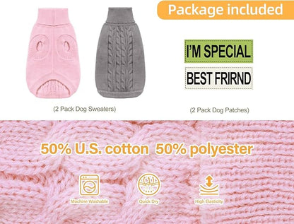 2 Pack Dog Sweaters for Small Dogs - Puppy Medium/Large Size Warm Clothes Winter, Turtleneck Pullover Design for Male Girl Pet, Doggie, Kitten Chihuahua Bulldog Pug Beagles (XL, Grey. Pink)