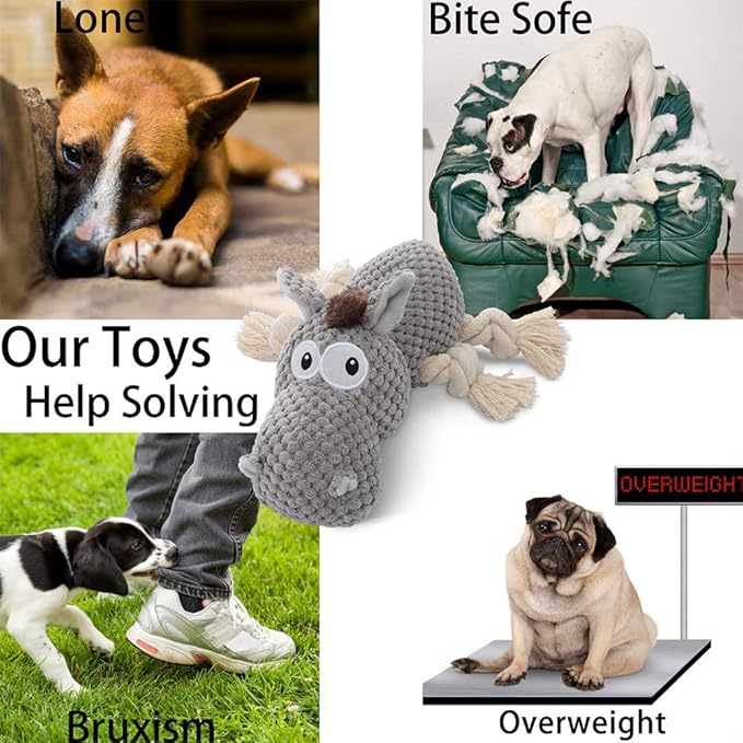 Dog Toy, Large Dog Squeaky Toys, Stuffed Animal Dog Plush Toy for Puppy, Small, Middle, Large Dogs (Donkey(Grey))