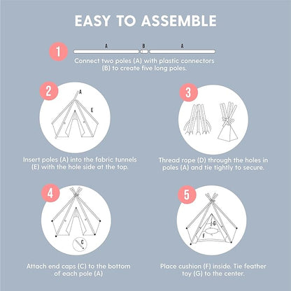 The Cat Ladies Cat Teepee - White Small Dog Tent Bed with a Soft Inner Cushion - Indoor Pet Teepee with Wooden Poles for Cats Dogs Rabbit and Bunny - with Feather Toys