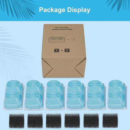 Cat Water Fountain Filter for 108oz/3.2L Wireless Cat Water Fountain,Battery Operated Stainless Steel Pet Fountain(6 Filter + 6 Sponge)