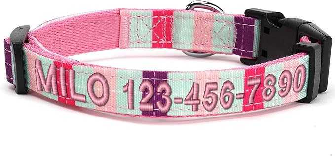 Pawtitas Pet Soft Adjustable Solid Color Puppy Collar Dog Multicolor Personalized Customizable Embroidered Customize w Name & Phone Number Teal Pink Purple Extra Small Customized X-Small (Pack of 1)
