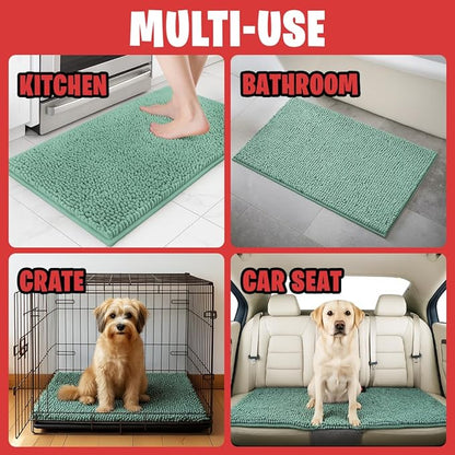 MudGuard Mat™ Dog Door Mat for Muddy Paws, Super Absorbent Microfiber, Non-Slip Indoor Mat, Quick Dry Chenille Mud Mat for Dogs & Entryway, Washable, Sea Green 24" x 60"